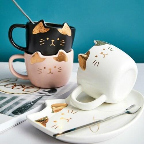 Cup Set Kitchen Tool Mugs Porcelain Cute Creative Cartoon Birthday 200ml Milk Coffee Ceramic & Saucer Cat Office Tea With