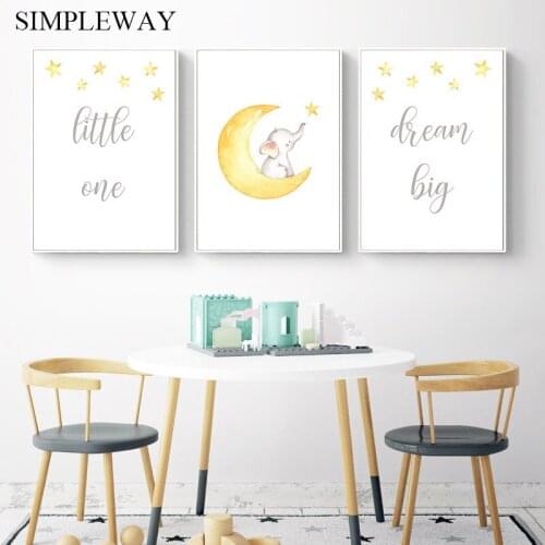 Watercolor Elephant Wall Art Canvas Poster Nursery Simple Print Painting Nordic Kids Decorative Picture Baby Bedroom Decoration
