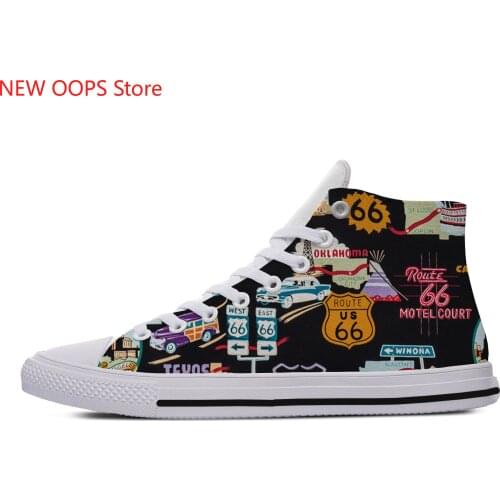 Get our Kicks on Route 66 Novelty Design Harajuku Lightweight High Top Canvas Shoes Men Women Casual Breathable Sneakers