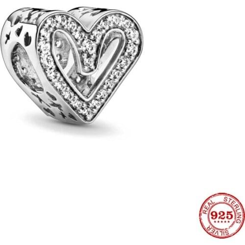 New Original Silver Color Pave Heart Bead Fit European Pandora Charms Bracelet Bangles Diy Jewelry P305-Y