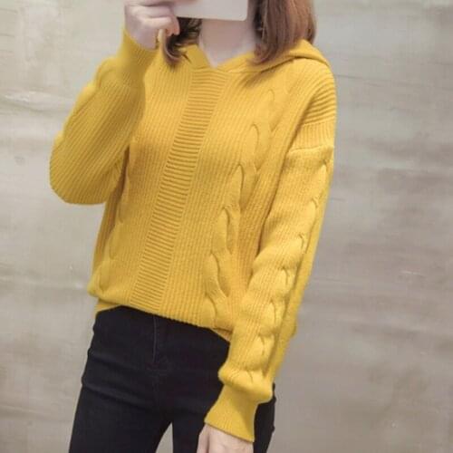 Hooded Solid Autumn Spring Woman Knitted Pullovers Casual Long Sleeve Ladies Jumper Loose Women Knit Sweater for Female Outwear