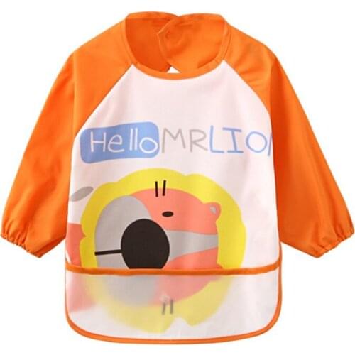 Newborn Children Gown Waterproof Baby Eating Pocket Boys Girls Cute Cartoon Baby Bib Long Sleeve Anti-Clothing wf