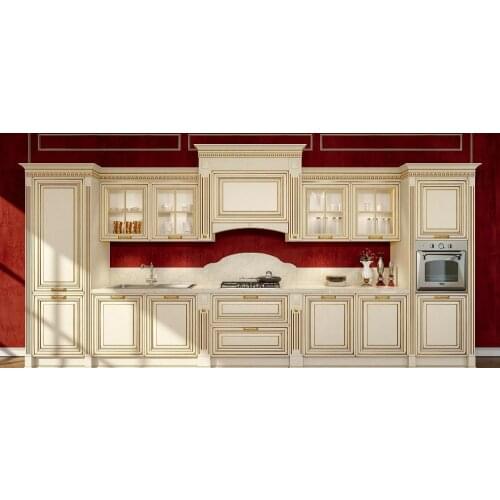 Luxury white kitchen cabinets solid wood with gold painting Roman column and top molding