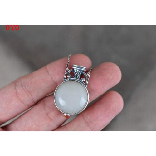 S925 Silver Vintage Guanyin Bottle Inlaid Egg Noodle Hetian Jade Pendant