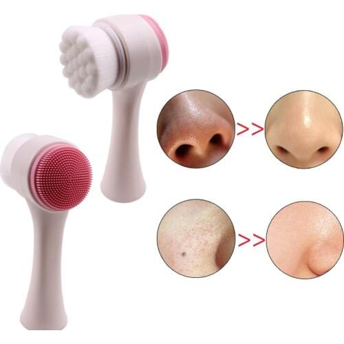 1pcs Beauty Skin Care Wash Face Silicone Brush Exfoliating Nose Clean Blackhead Removal Brush Tool Double-sided Head Wholesale