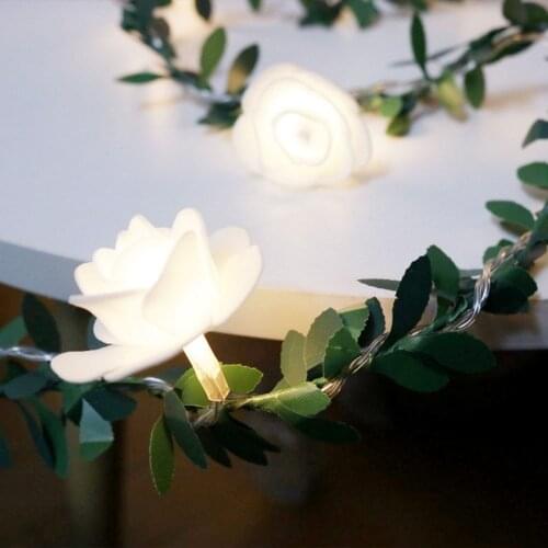Rose Flower Vine String LED String Light Green Leaf Garland Battery/ USB/ Solar Powered 3m 5m 10m Warm Fairy Lights Decoration