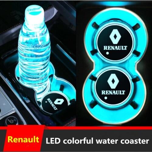 2pcs Led Car Badge Cup lights Anti-slip Coaster For Renault Koleos 2021 duster megane 2 3 clio capture fluence Latitude Talisman