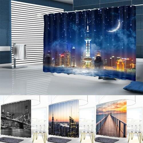 Waterproof Shower Curtains Polyester Fabric Bathroom Curtain 3D Beautiful Modern Pattern City With Hooks 180*200cm Bath Curtains