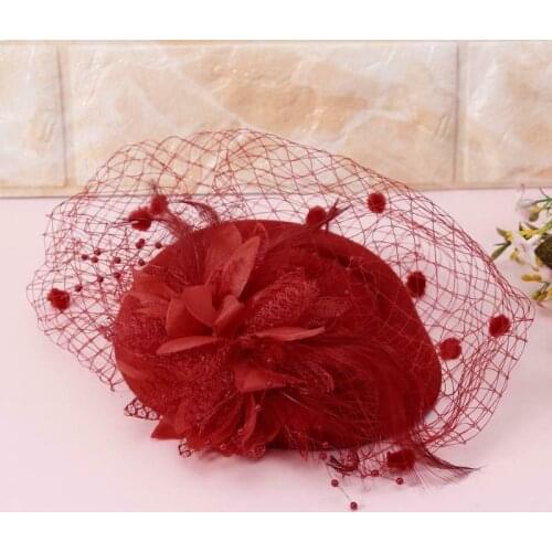 High Quality Bride Hat Hair Clip Retro Short Hair Feather Flower Show Banquet Head Accessories Hat Yarn Decor