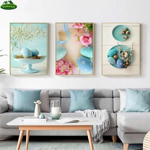 Yumeart Easter eggs Flower and Butterfly Print Donut Kitchen Wall Art Sign Decor Festival Decor Canvas Painting Poster Picture