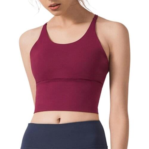 Women Vest Sexy Solid Color Nylon Sleeveless Hollow Back Cross Straps Slim Tanks Top Cropped Camisole Gym Sports Bra Yoga Vest