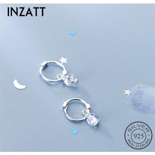 INZATT 100% 925 Sterling Silver Bohemia Geometric Round Zircon Hoop Earrings For Women Party FINE Jewelry Accessories Gift