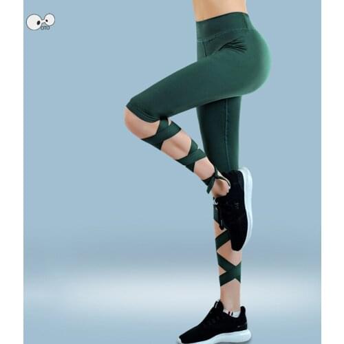 High Waist Bandage Women Cross Tie Cropped Pants Capris Sports Dance Leggings Ballerina Yoga Gym Trousers Fitness Running Tights