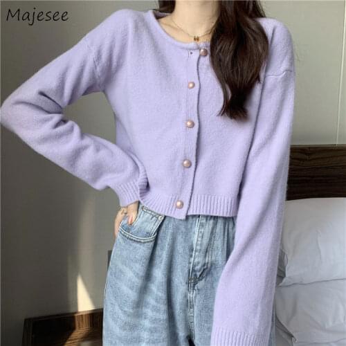 Womens Cardigan Colorful Solid O-neck Long Sleeve Knitted Soft Loose Korean Style Chic Sweet Casual All-match Fashion Sweaters