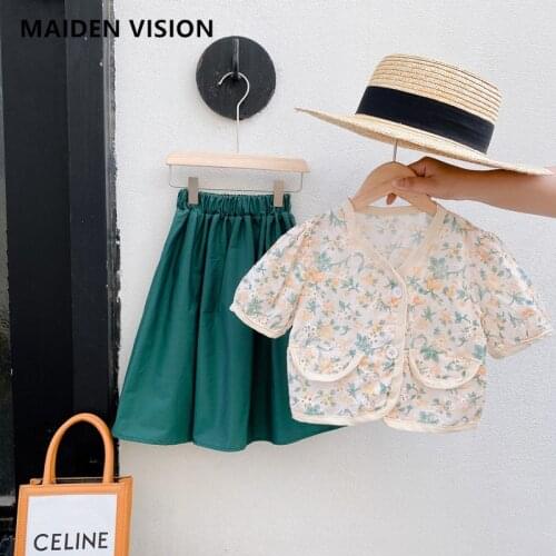 Lady retro girl suit Toddler Girls Clothing Sets Brand Summer Girls Clothes Outfit Printed shirt + skirt kids Childrens suit
