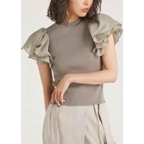 Slim Fit Knitted Japan Style Women Tops Multi-layer Wood Ear Butterfly Sleeves Women Pullovers Temperament Sweet Elegant Sweater