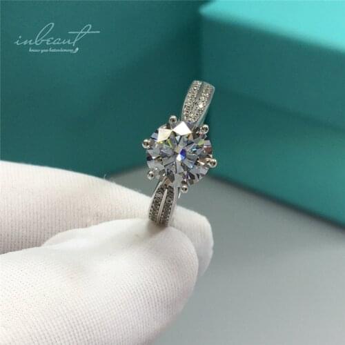 Inbeaut 6 Claws 925 Silver Pass Diamond Test Excellent Cut 2 ct 8mm D Color Moissanite Wedding Ring for Women Gift Fine Jewelry