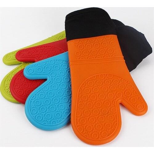 100 pcs/lot long length and ADD cotton silicone cloth glove microwave oven heat resistant BBQ gloves and Bakeware Oven Mitt