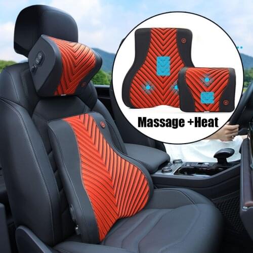 2 IN 1 Car Massage Neck Support Pillow Heat Seat Back Support Headrest Pillow Simulation Human Massage Travel Pillow Accessories