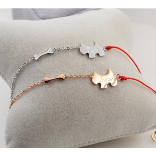 2018 Lucky Dog & bone Bracelet with Red Rope , Rose gold color Titanium Steel Bangle/Bracelet ,fashion woman/man cheap bangle