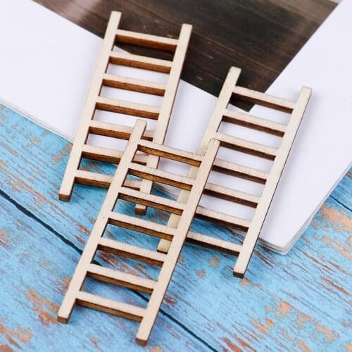 3PCS Hot! 1:12 Dollhouse Miniature Fairy Garden Decor Dollhouse Miniature Wood Step Ladder Furniture Tools Miniature Home Dec