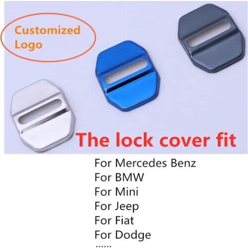 Car Styling Stainless Automobile Door Lock Protect Cover Antirust Decoration Cap For Dodge Benz Fiat BMW MINI JEEP Check Shape