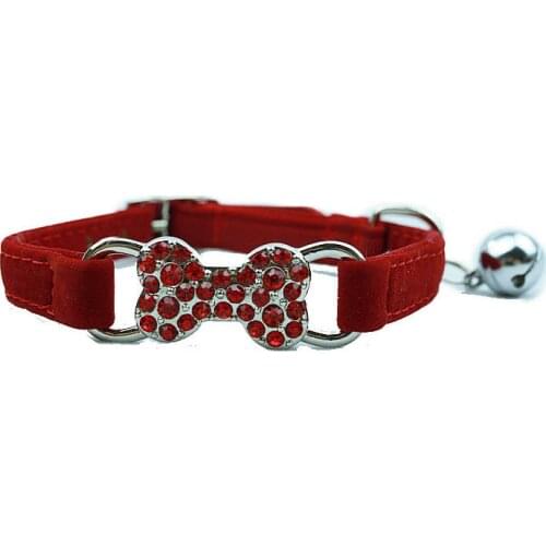 Pets world Flocked velour dog collar puppy doggie pets collars with bling bone S 4colors