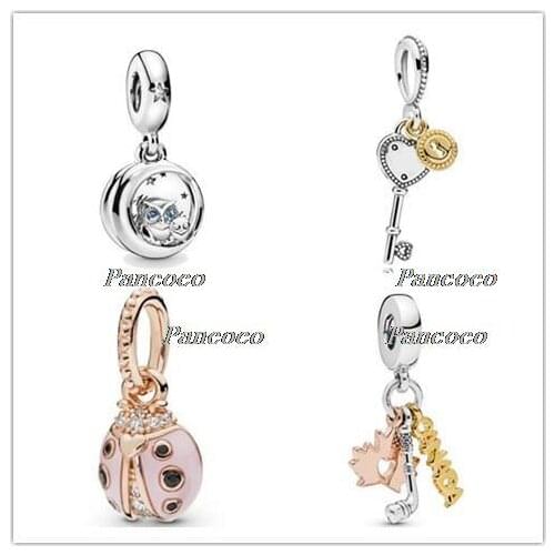 925 Sterling Silver Bead Charm Rose Lucky Pink Ladybird Pendant Beads Fit Pandora Bracelet & Necklace Diy Jewelry