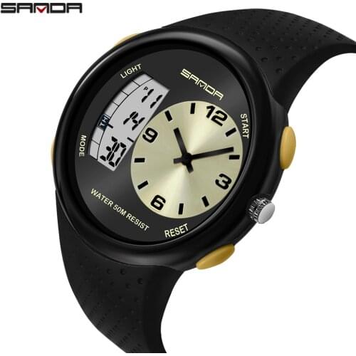2020 Sanda Waterproof Mens Sports Watch Outdoor Casul Luminous Digital Watches Dual Display Silicone Electronic Calendar Alarm