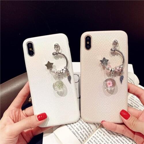 Goddess Bling Dried Flower Glass Crystal Ball Pendant Laser Snake PU Case Cover For Iphone 11 Pro XS Max XR X 8 7 6 6S Plus SE