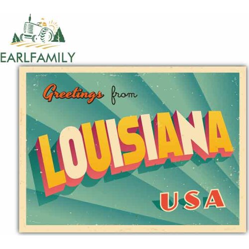 EARLFAMILY 13cm x 9.7cm for Louisiana USA State Greetings Retro Emblem Logo Car Stickers Vinyl JDM Bumper Trunk Truck Graphics