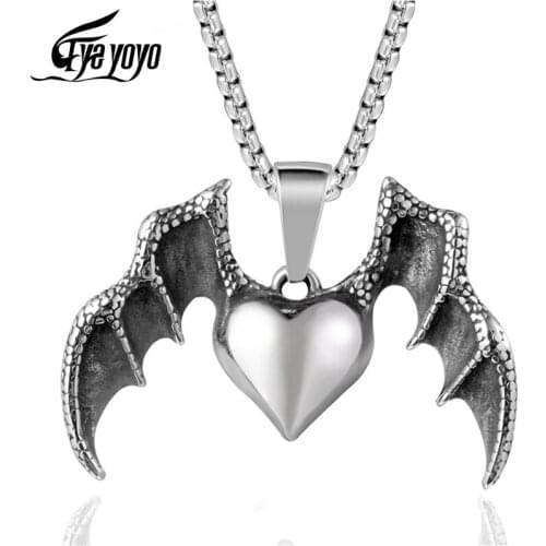EyeYoYo Male Love Wing Titanium Steel Pendant Heart-shaped Sports and Leisure Necklace