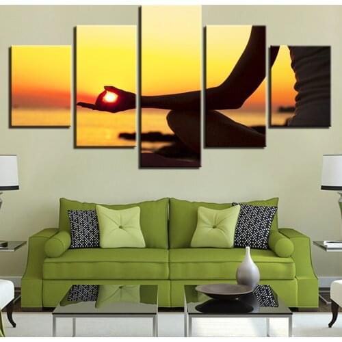 HD Canvas Art Painting For Living Room Wall Decor 5 Pieces Sunset Lake Sky Calm Picture