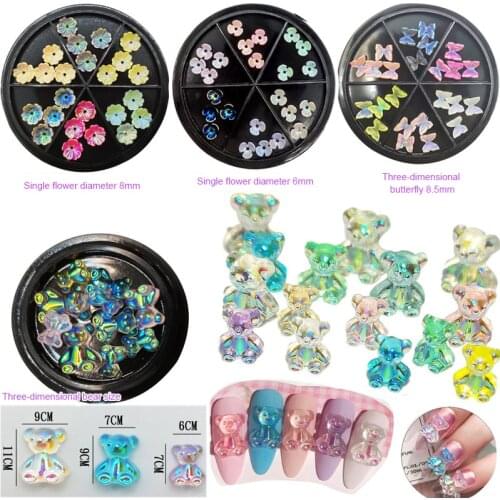 Nail Rhinestones Decoration 3D Crystal Shell Flower Illusion Aurora Butterfly Bear Koala Nail Jewelry Gems Glitter Manicure Tool