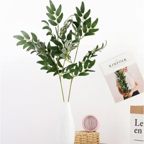 Artificial Silk Willow Leaves Plastic Long Stem Plant Branch Fake Leaf DIY Home Wedding Decoration Arrangemen Faux Foliage Green