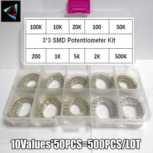 500PCS 3*3 Trimpot Trimmer Potentiometer Kit Variable Resistor Kit 100R-500K 3X3 SMD Potentiometer Resistance 100 ohm-100K ohm