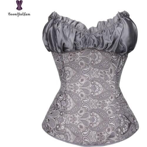 Royal Satin Corset Overbust Women Corsets Jacquard Floral Korset Fish Boned Bustier Plus Size 6XL Wedding Sexy Gothic Corselet