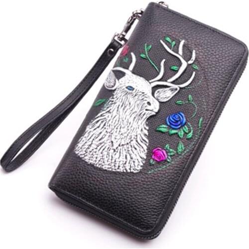 Girls Cow Leather Wallet Women Genuine Leather Coin Purse Ladies Long Fashion Wallets Female Purses Card Holder Money Bag black