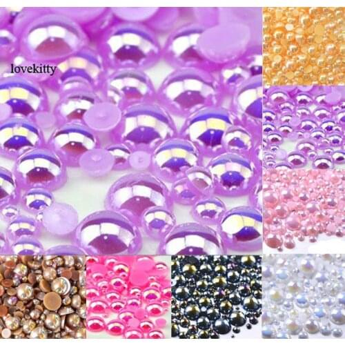 LF 500Pcs 2-10mm Purple AB Haft Round Pearl Beads Crafts Flatback Cabochon Scrapbooking For Embellishments Diy Accessories