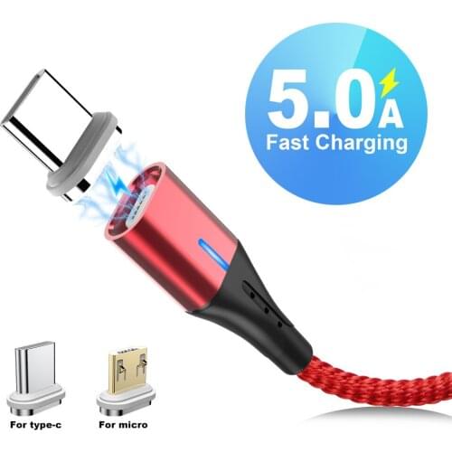 1M 5A LED Light Magnetic Charger Micro USB Type c Cable Fast Charging Wire For iphone Samsung Xiaomi Huawei Magnet Data Cord