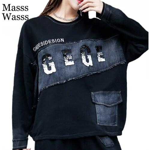 Masss Wasss Spring New Style 2021 Streetwear Female O-Neck Loose T-shirt Girl Letter Printed Vintage Tee Women Long Sleeve Tops