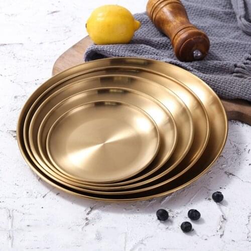 Metal Storage Tray Stainless Steel Round Snack Fruit Food Serving Tray Cosmetic Jewelry Container Organizer Plates Decorations