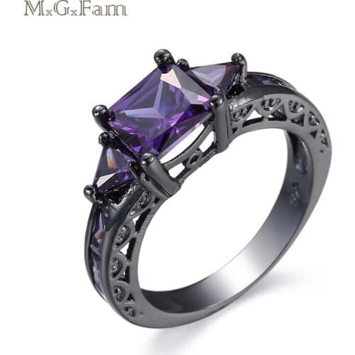 MGFam Rings For Women Square Purple Blue Pink Sea Blue CZ Black Gold color 2018 Personal jewelry AAA+ Cubic Zircon