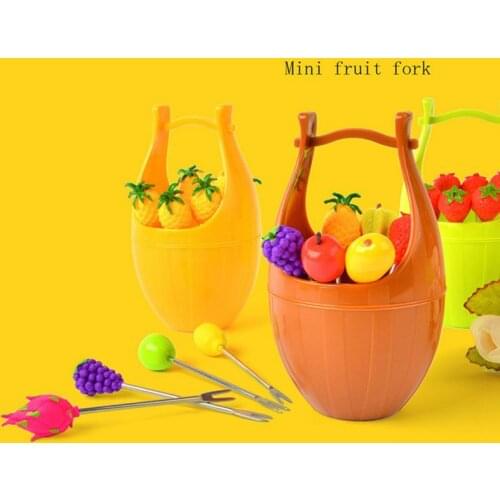 Lovely Mini Simulation Wooden Barrel Stainless Steel Fruit Fork Sets colorful High Quality Material Tableware Gifted Decoration