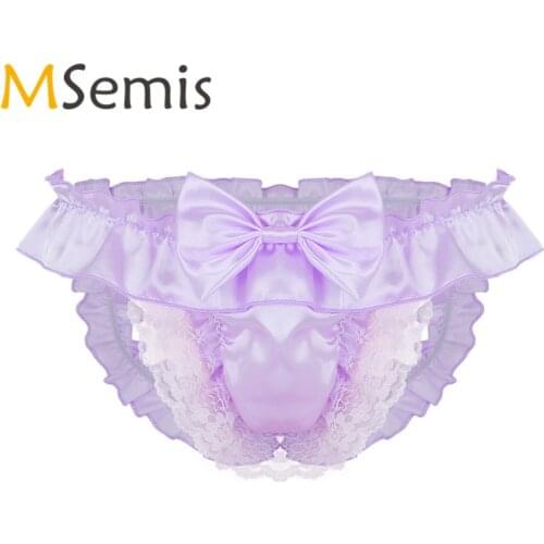 MSemis Mens Sissy Lingerie Sissy Panties Gay Underwear Soft Satin Panties Men Crotchless Low Rise Bikini Sissy Briefs Underwear