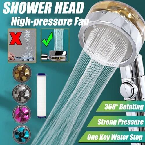 High Pressure Shower Head Water Saving Flow 360 Degrees Rotating Nozzle Spray with Fan PP Cotton Filter Bathroom Accessories