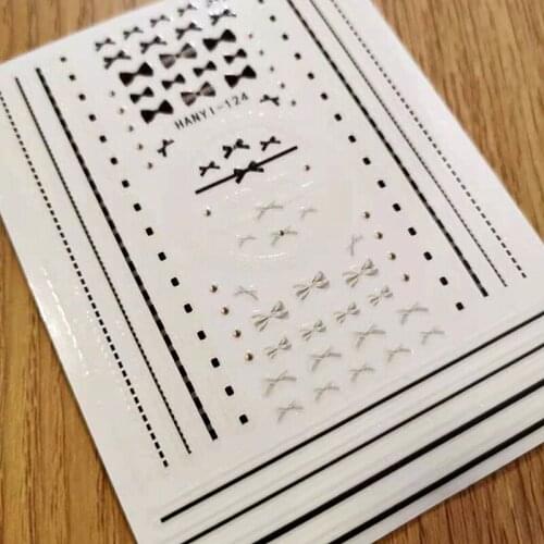 Newest hanyi 124 bowknot design 3d nail sticker art back glue nail decal template DIY decorations for nail art tips