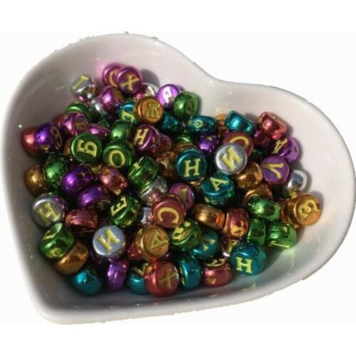 New Arrival Acrylic Russian Letters Beads 3400pcs/Lot 4*7MM Flat Coin Round Shape Black with Initial Character Plastic Beads