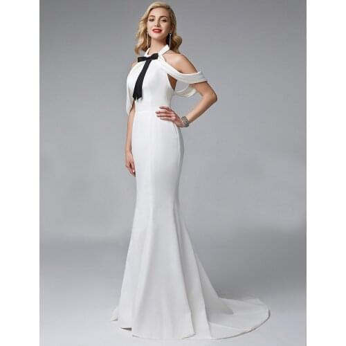New 2021 Stylish Elegant Backless Off the shoulder Sexy Slim Bow Evening wedding Party Dresses Formal Maxi Dress Plus Size White