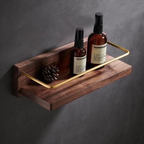 Bathroom Shelf with Bar Black Corner Shelf Brass and Wood Shower Rack Bath Shower Shelf Satin Bathroom Storage Organizer Rack
